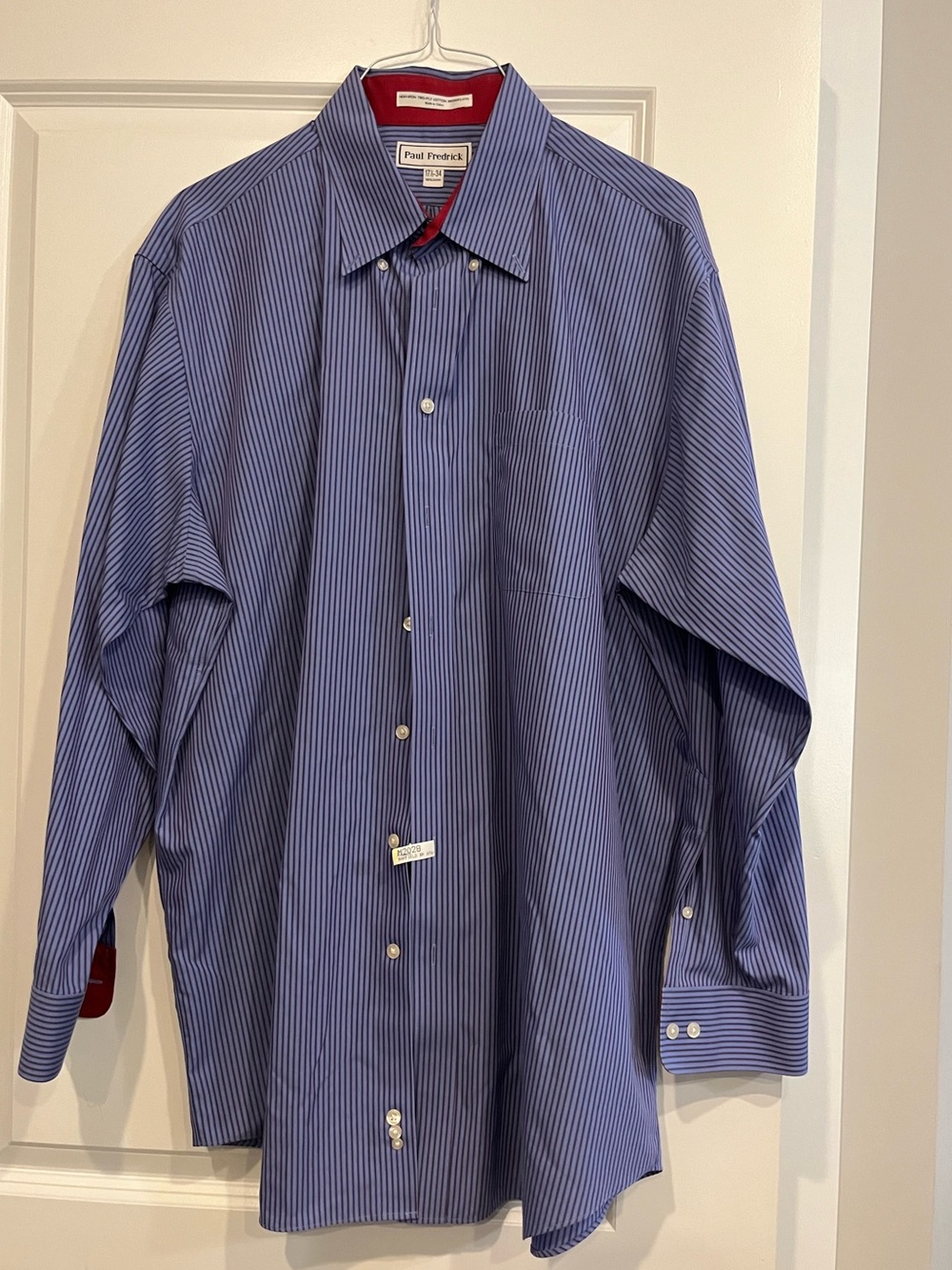 Paul Fredrick men’s blue stripe shirt 17.5-34 long sleeve button red